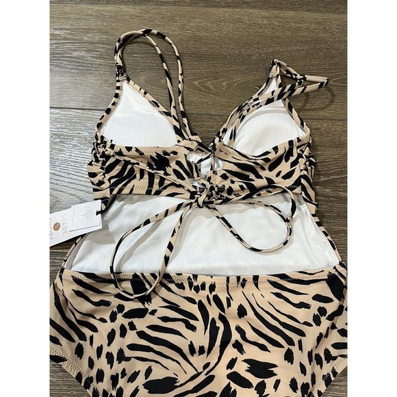 Shade & Shore Tie Back Monokini One Piece Swimsuit Animal print Small swim 1222 - Picture 7 of 9
